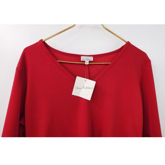 New NWT Olivia Matthews Style 946m Red Ruffle Sleeve Shift Dress Large - Picture 3 of 8
